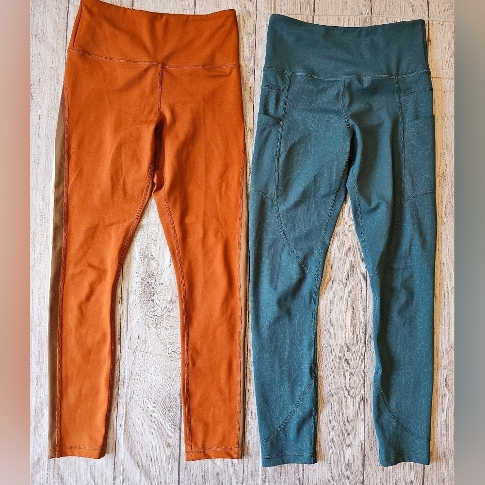 Zyia Active Women's Size 2 Lot 2 Pair Leggings Orange Teal 24 Inch 7/8 Ankle